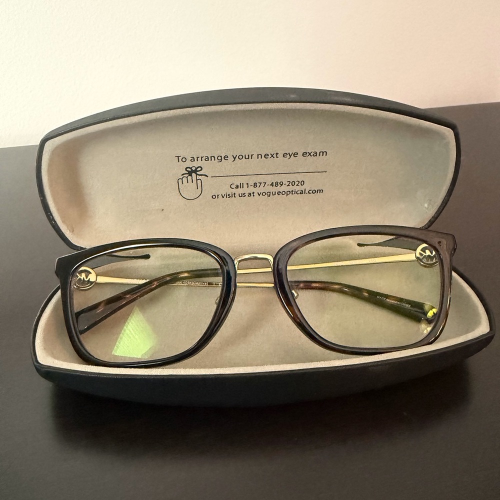 Michael Kors Eyeglasses Tortoise & Gold MK Logo Frames w/ Case